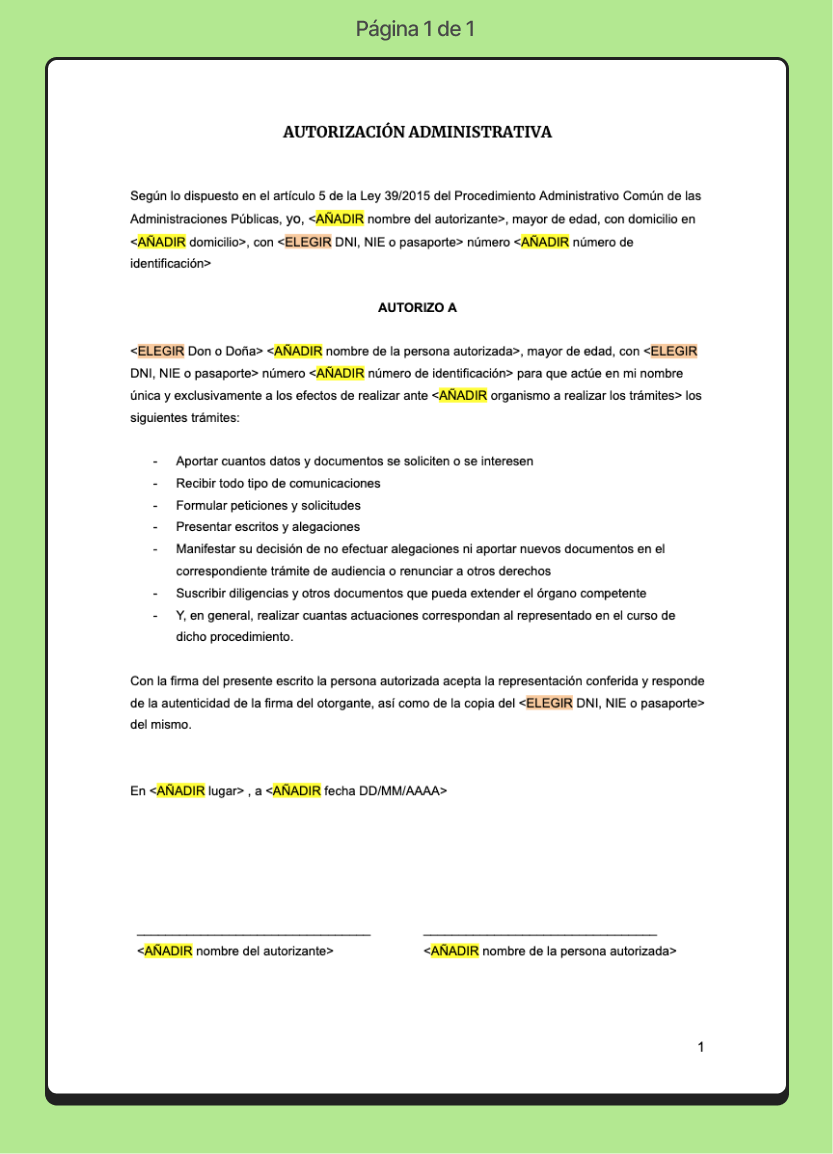 Autorización Para Trámites De La Administración — Docugarden